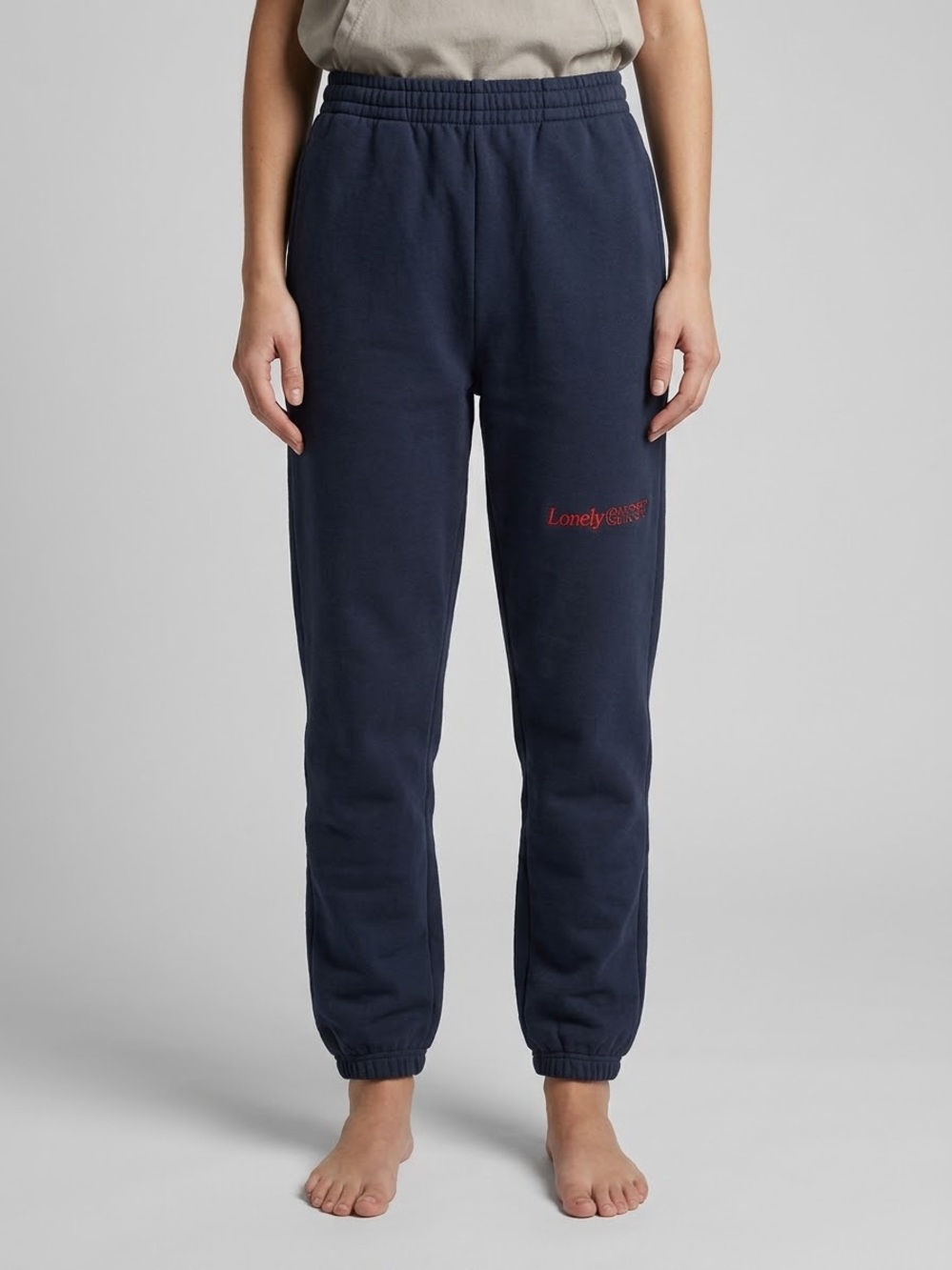 Lonely Ghost Embroidered Sweatpants Navy Blue Joggers Small